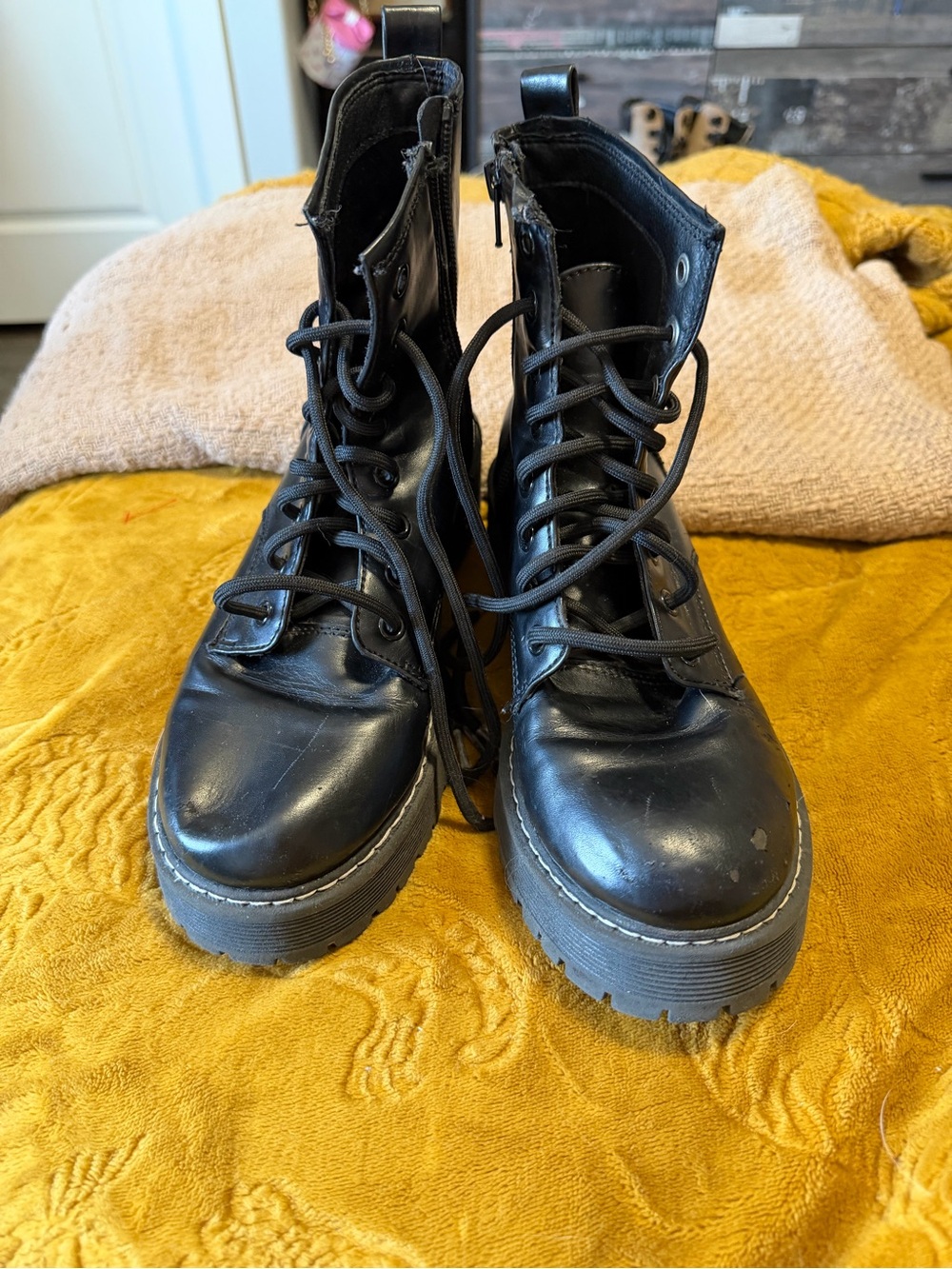NOBO Black Women's Lace-Up Platform Combat Boots